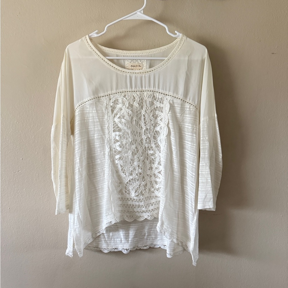 Anthropologie Meadow Rue White Sheer Lace Blouse size S